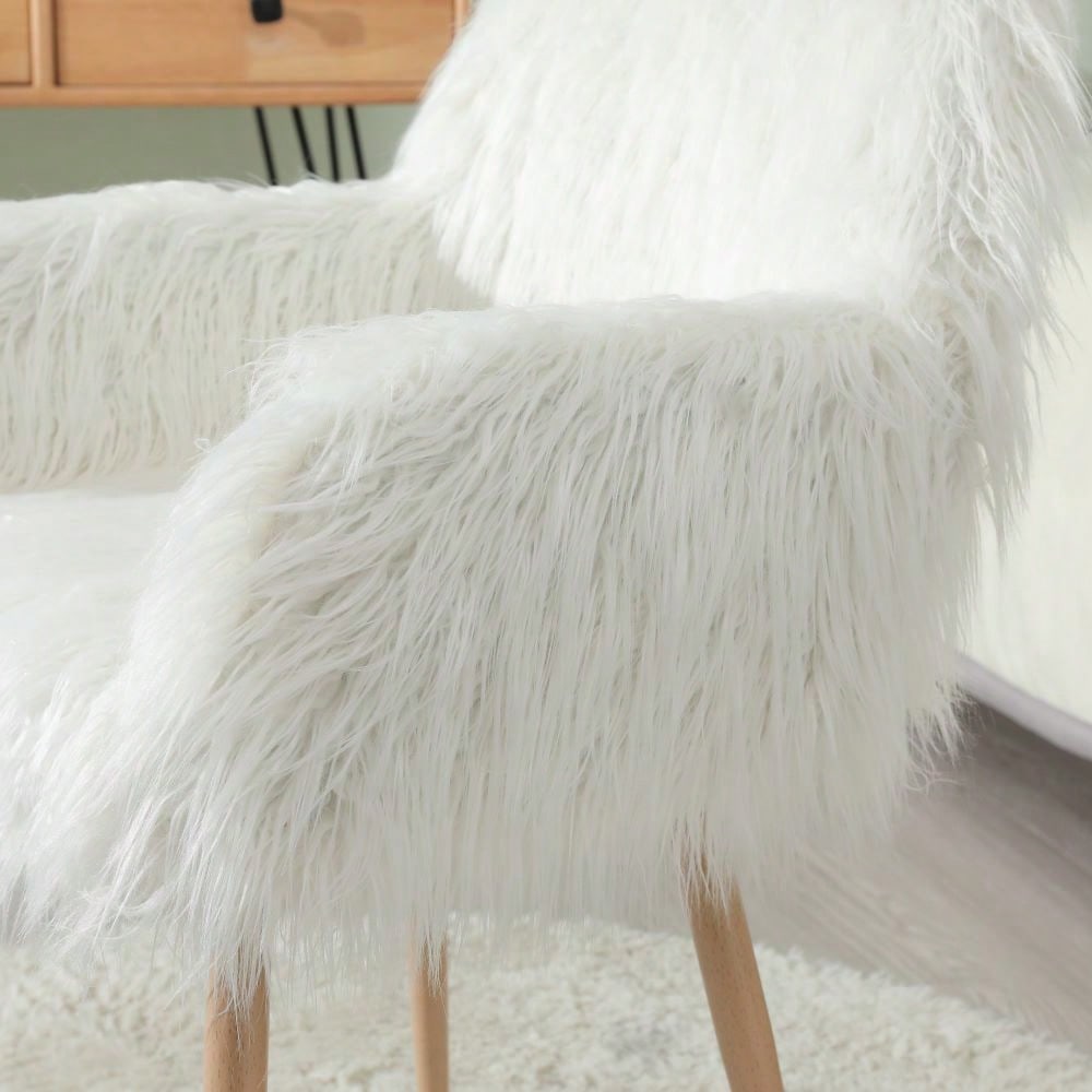 Faux Fur Upholstered Make Up Chair Side Dining Chair With Metal Leg