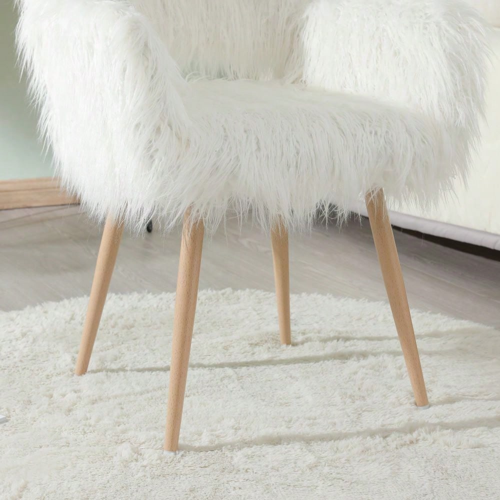 Faux Fur Upholstered Make Up Chair Side Dining Chair With Metal Leg