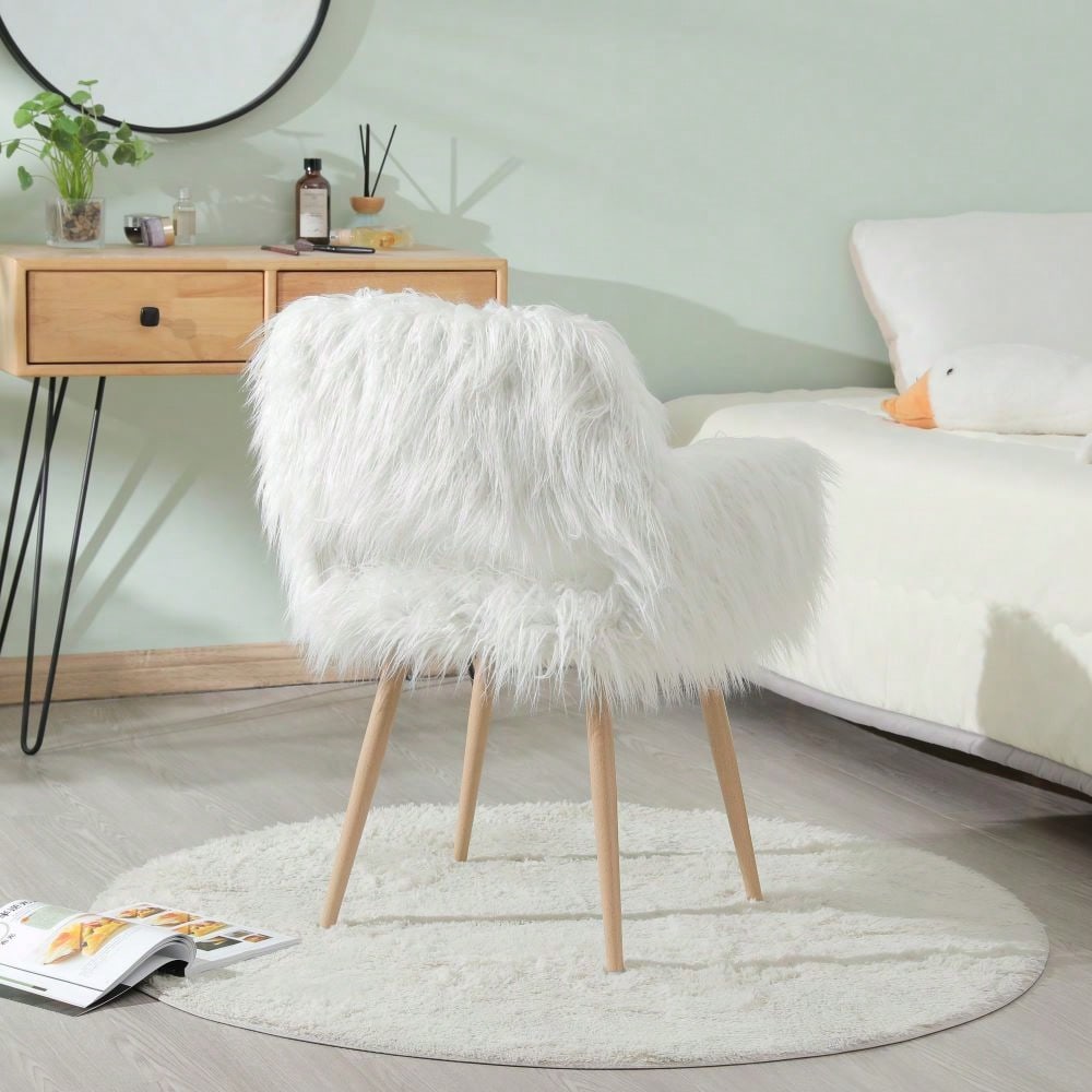 Faux Fur Upholstered Make Up Chair Side Dining Chair With Metal Leg