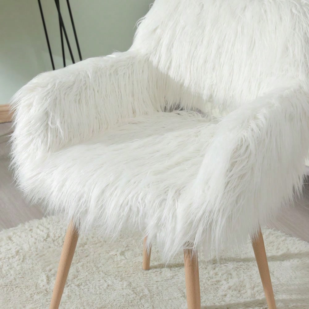 Faux Fur Upholstered Make Up Chair Side Dining Chair With Metal Leg