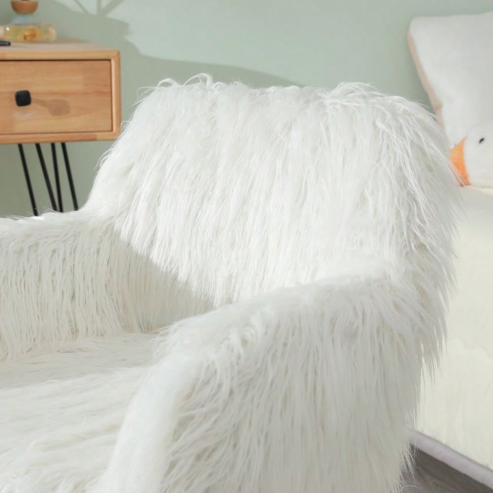 Faux Fur Upholstered Make Up Chair Side Dining Chair With Metal Leg