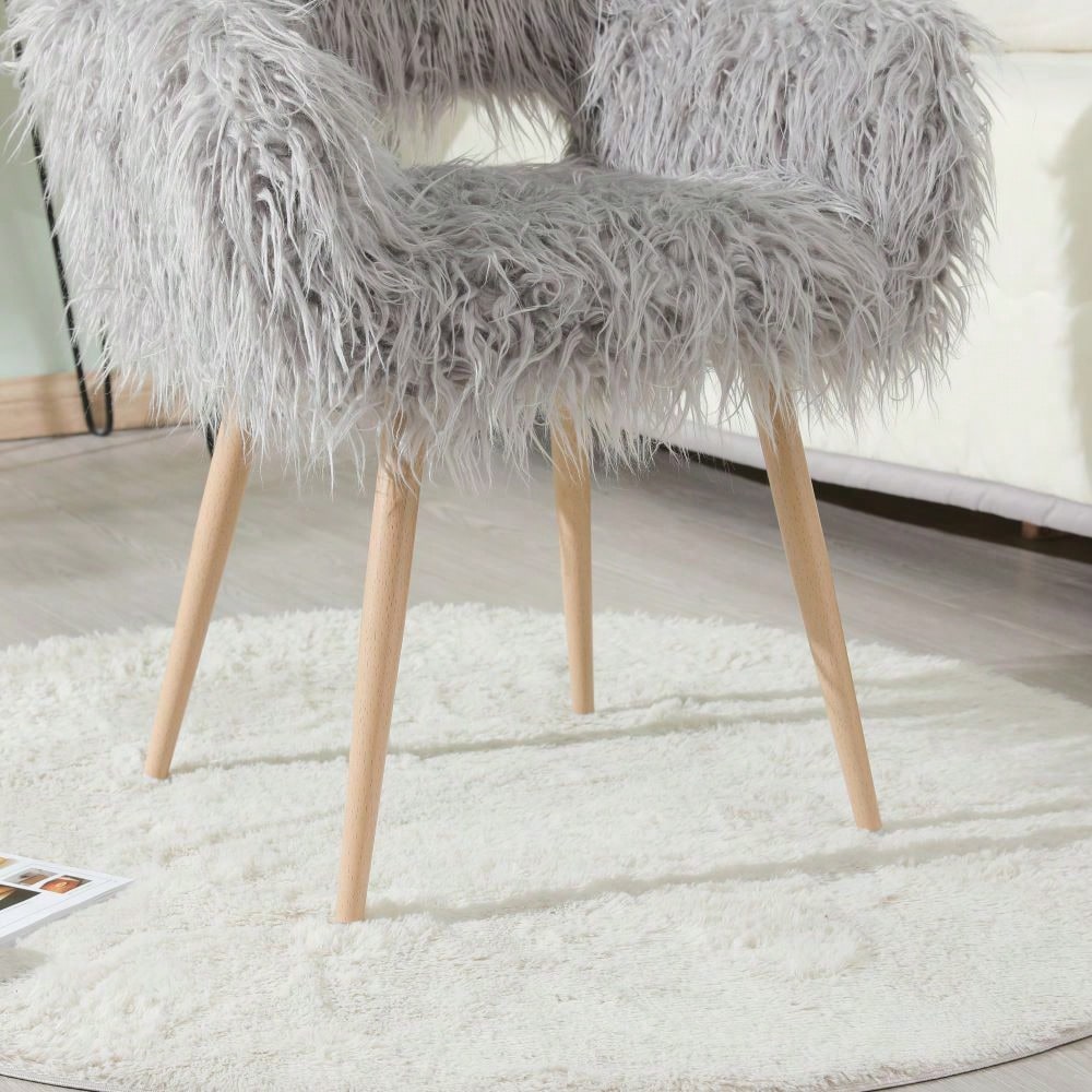 Faux Fur Upholstered Make Up Chair Side Dining Chair With Metal Leg