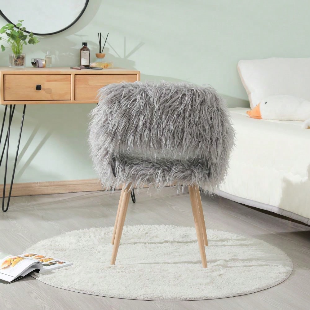 Faux Fur Upholstered Make Up Chair Side Dining Chair With Metal Leg