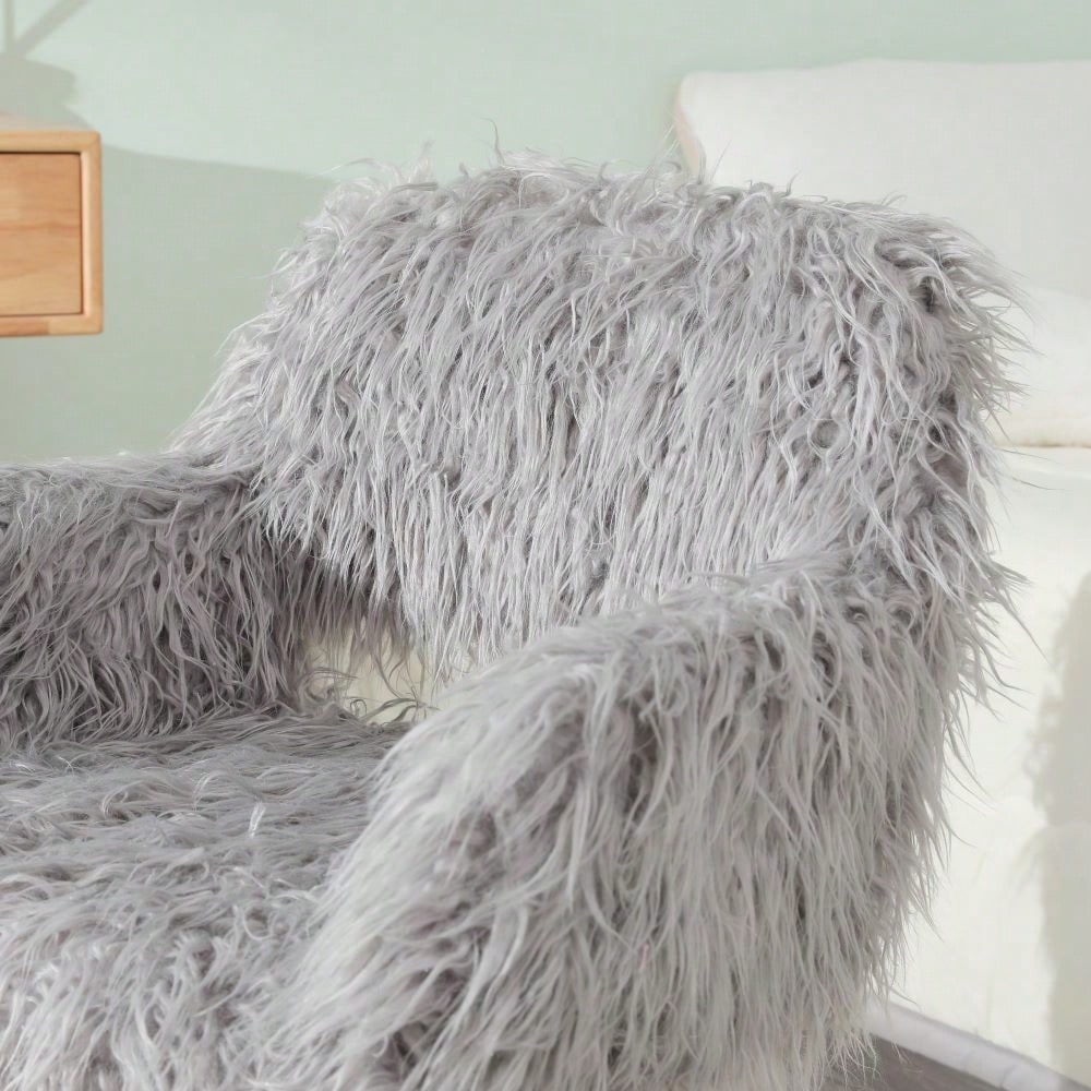 Faux Fur Upholstered Make Up Chair Side Dining Chair With Metal Leg