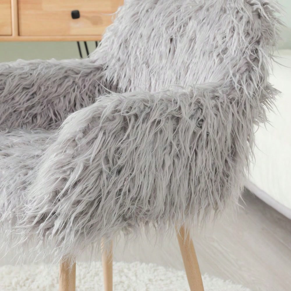 Faux Fur Upholstered Make Up Chair Side Dining Chair With Metal Leg