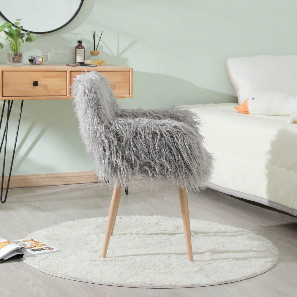 Faux Fur Upholstered Make Up Chair Side Dining Chair With Metal Leg