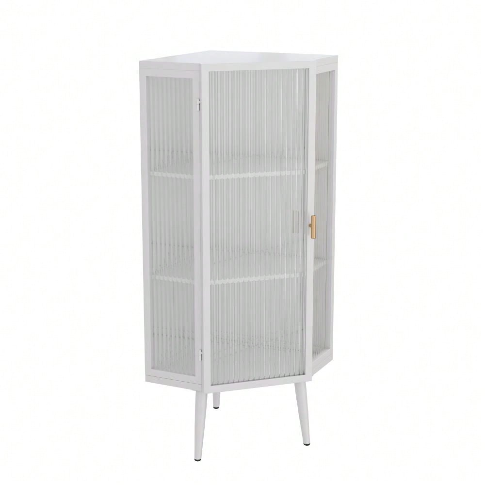 22 Inch Corner Floor Cabinet with Glass Doors 3-Tier Storage for Bathroom Living Room Bedroom Space-Saving Easy Assembly