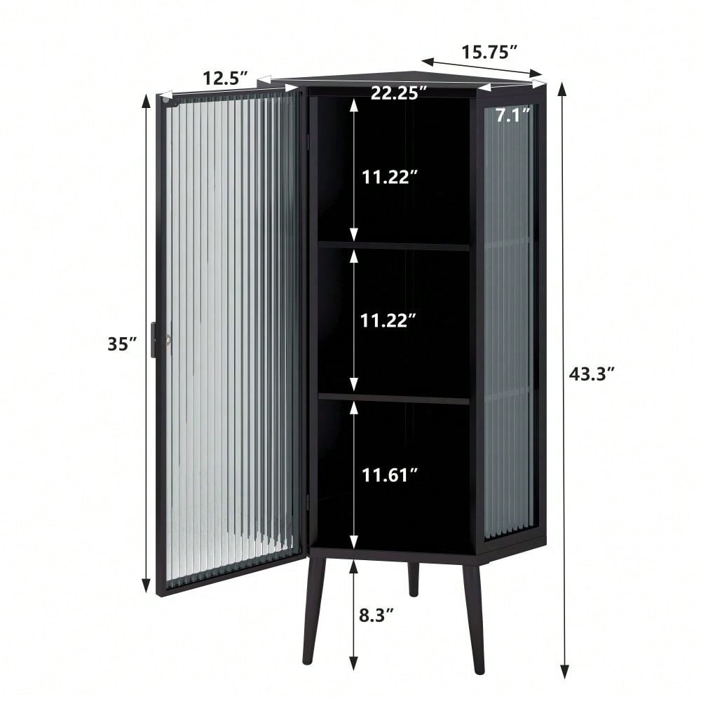 22 Inch Corner Floor Cabinet with Glass Doors 3-Tier Storage for Bathroom Living Room Bedroom Space-Saving Easy Assembly