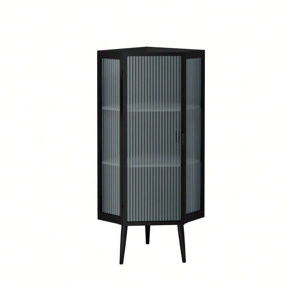 22 Inch Corner Floor Cabinet with Glass Doors 3-Tier Storage for Bathroom Living Room Bedroom Space-Saving Easy Assembly