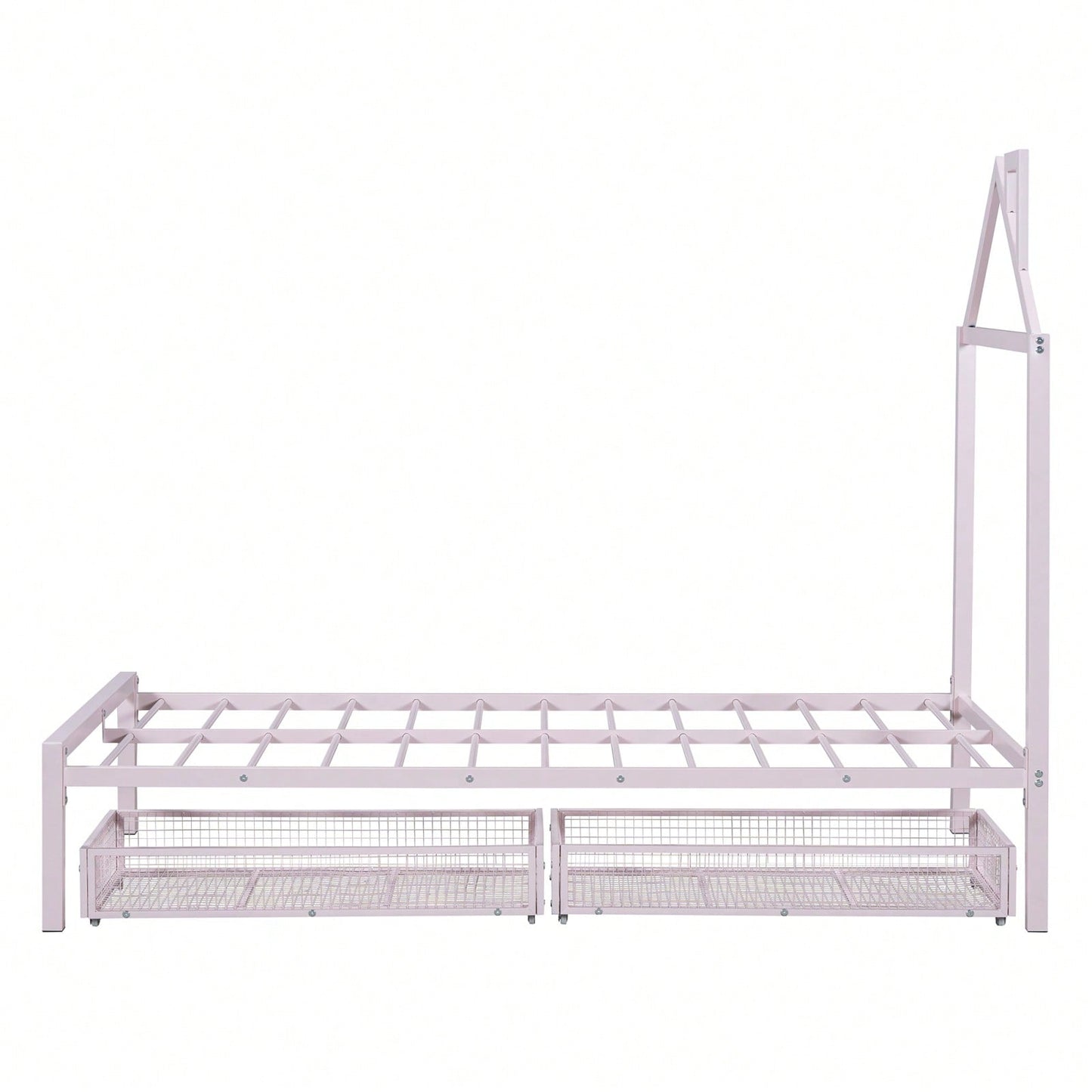 Twin Metal Platform Bed With 2 Drawers, House-Shaped Headboard Design
