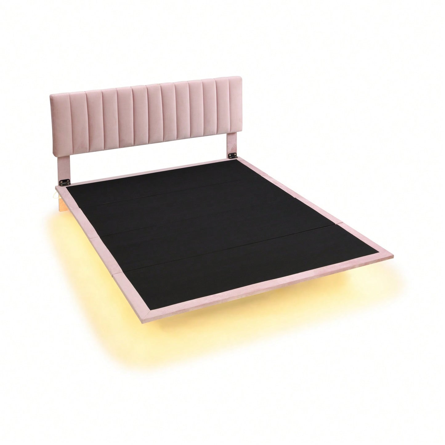 Queen Size Upholstered Platform Bed With Sensor Light And Headboard, Floating Velvet Platform Bed