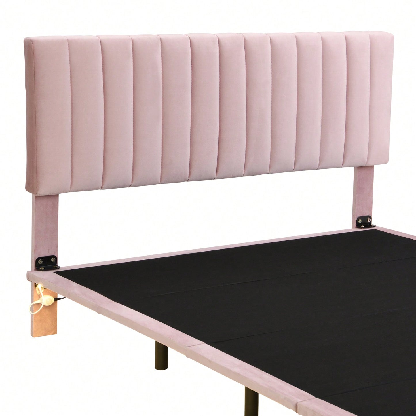 Queen Size Upholstered Platform Bed With Sensor Light And Headboard, Floating Velvet Platform Bed