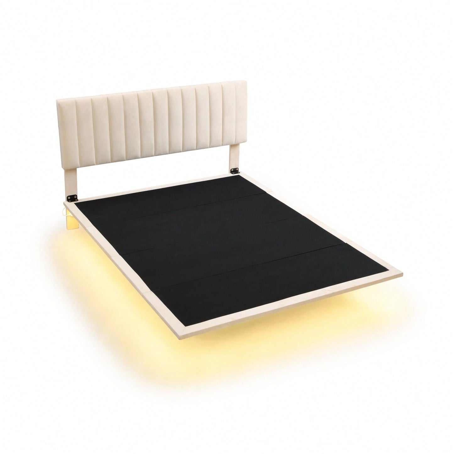 Queen Size Upholstered Platform Bed With Sensor Light And Headboard, Floating Velvet Platform Bed