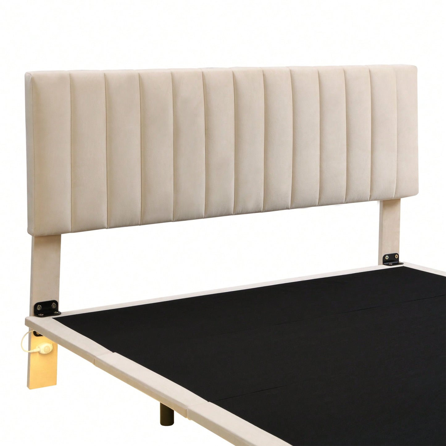 Queen Size Upholstered Platform Bed With Sensor Light And Headboard, Floating Velvet Platform Bed