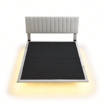 Queen Size Upholstered Platform Bed With Sensor Light And Headboard, Floating Velvet Platform Bed