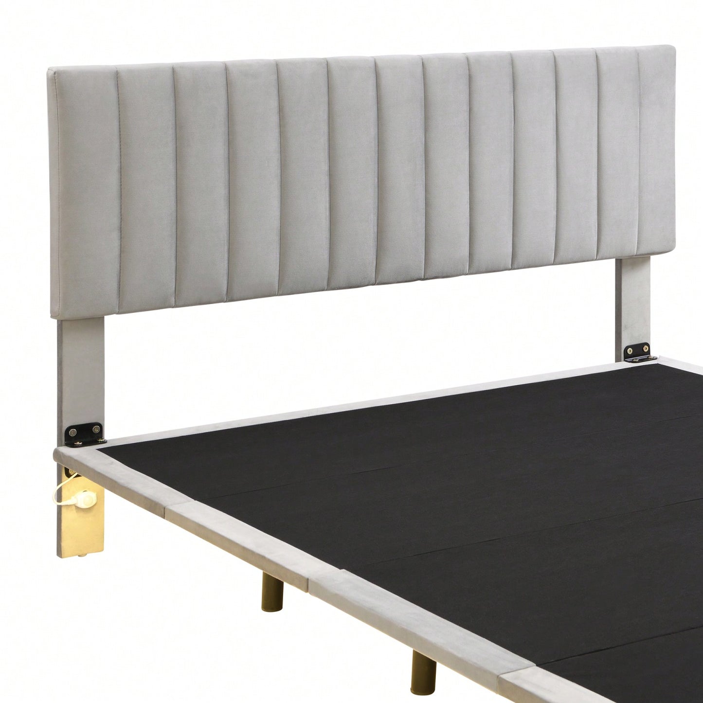 Queen Size Upholstered Platform Bed With Sensor Light And Headboard, Floating Velvet Platform Bed