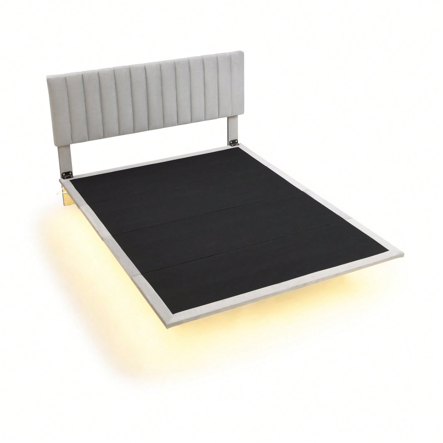 Queen Size Upholstered Platform Bed With Sensor Light And Headboard, Floating Velvet Platform Bed