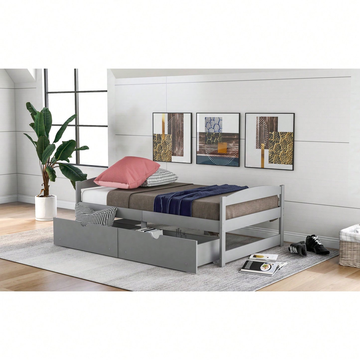 Twin Size Platform Bed, With Two Drawers