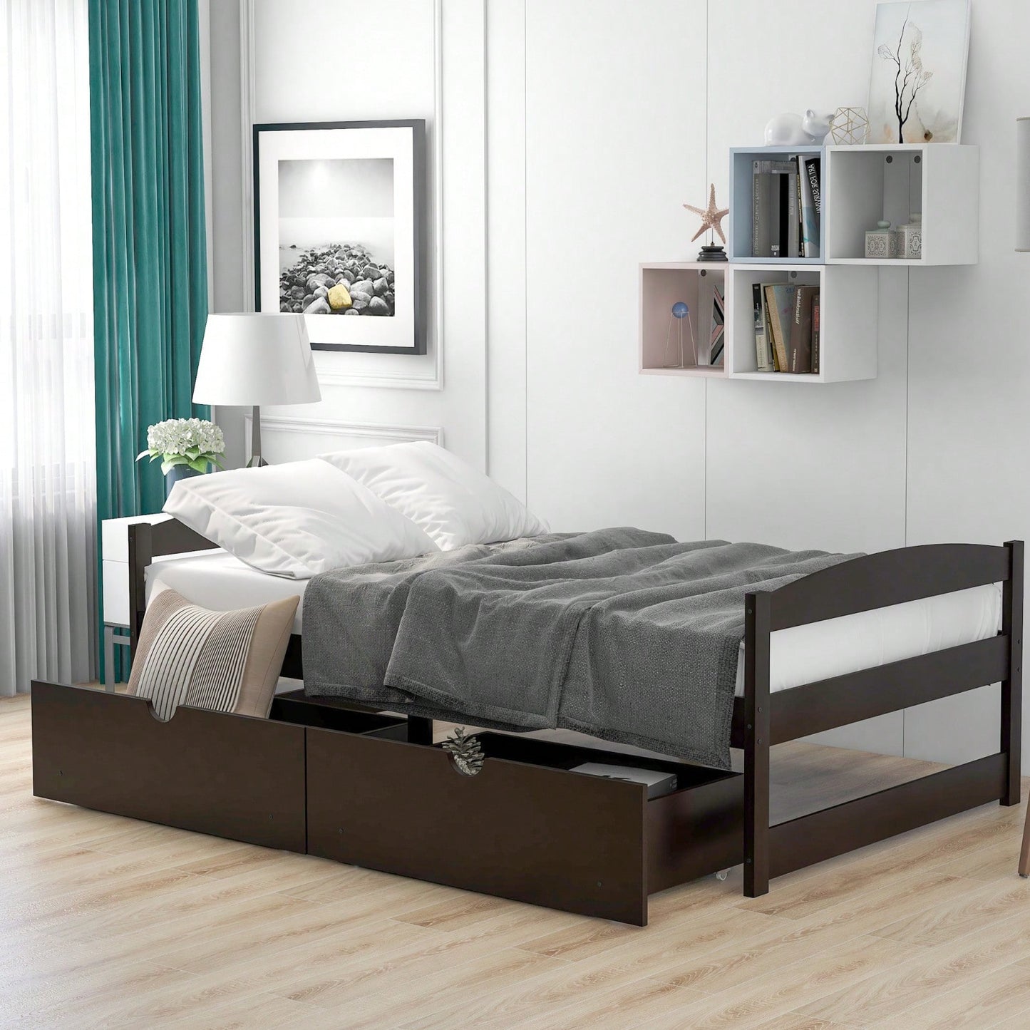 Twin Size Platform Bed, With Two Drawers