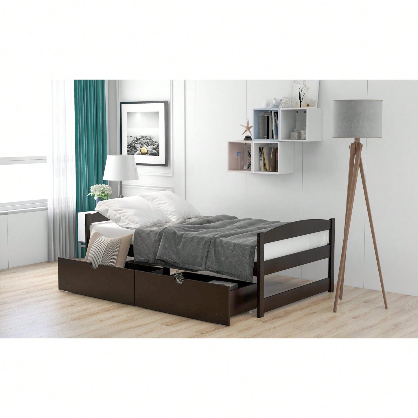 Twin Size Platform Bed, With Two Drawers