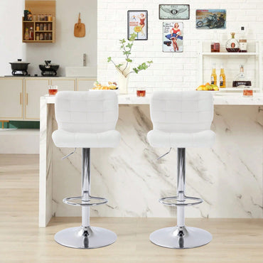 Set Of 2 Tufted Wingback Barstools - Adjustable Height Swivel Counter Stools For Kitchen Island, 360° Rotation, Faux Leather