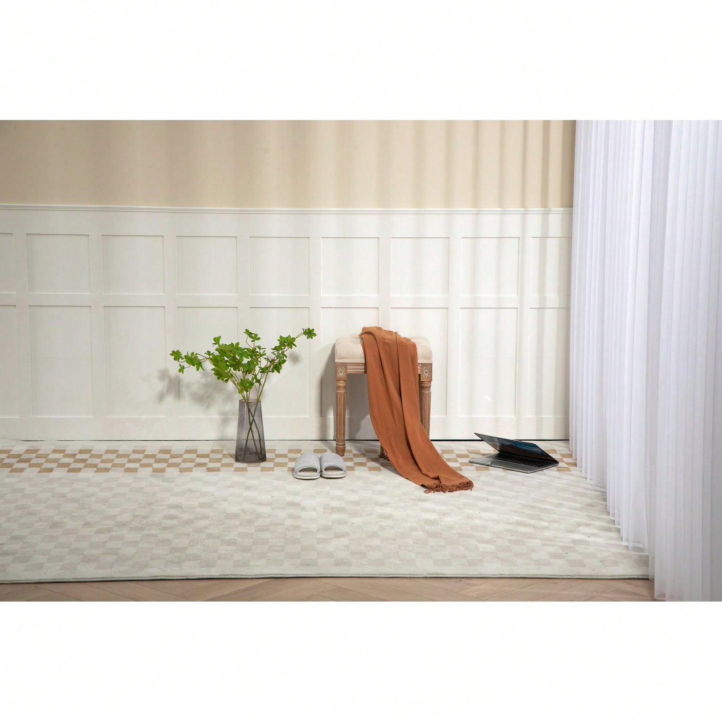 Square Upholstered Rustic Ottoman Bench, Small Padded Bench, Vanity Stools For Bedroom