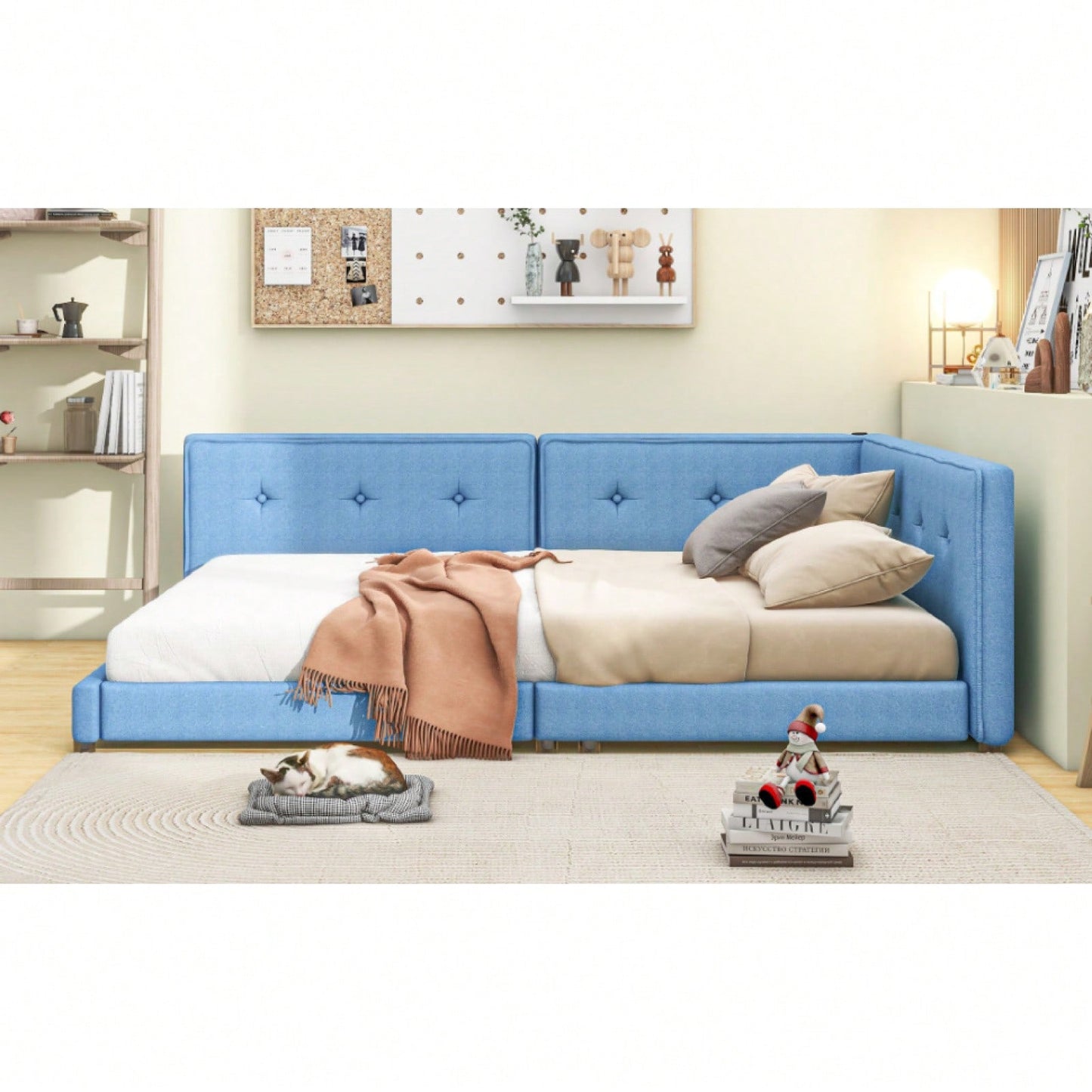 Upholstered Full Size Platform Bed With USB Ports And LED Belt