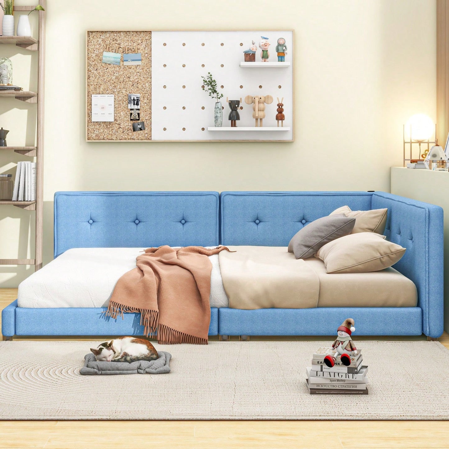 Upholstered Full Size Platform Bed With USB Ports And LED Belt