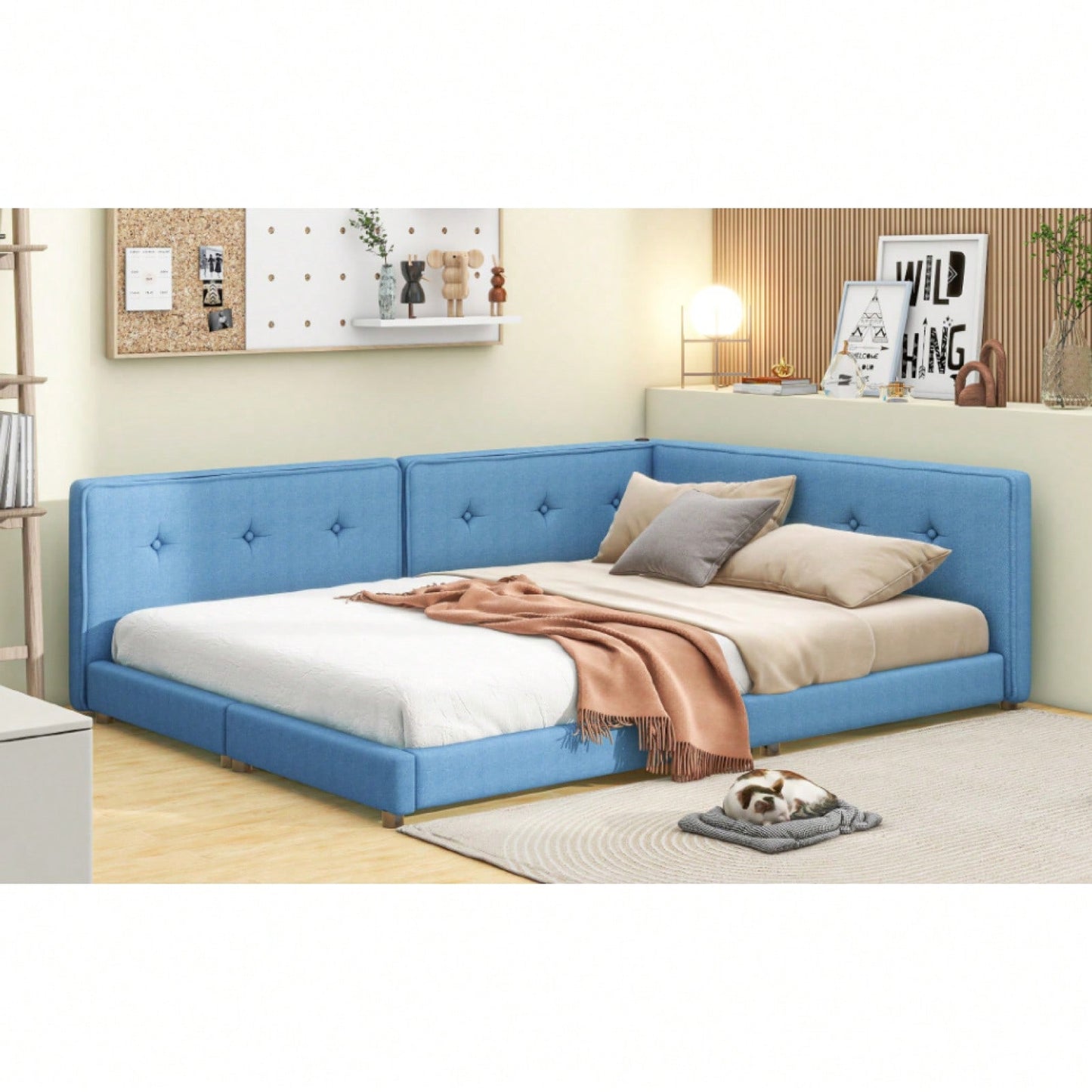 Upholstered Full Size Platform Bed With USB Ports And LED Belt