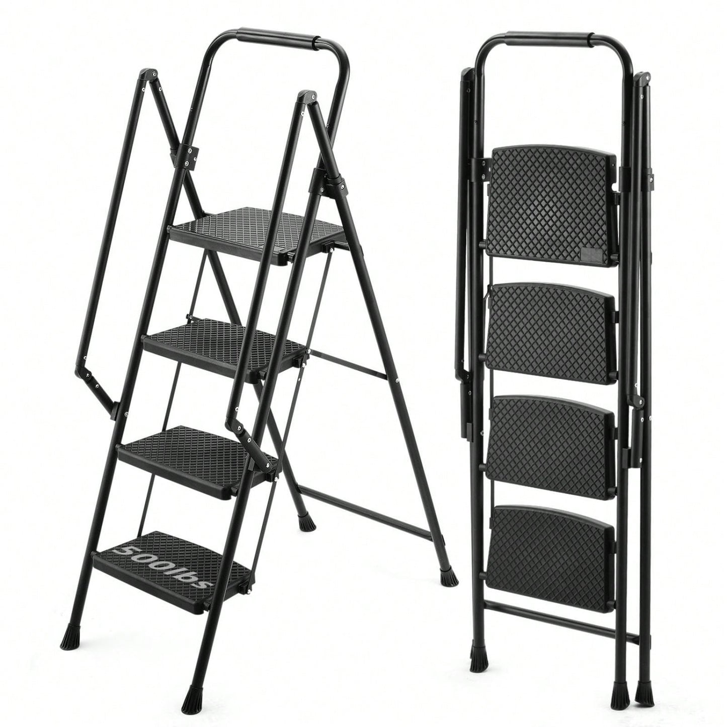 Lightweight Folding Four Step Stool with Anti-Slip Pedal and Safety Handle for Home Kitchen and Office Use