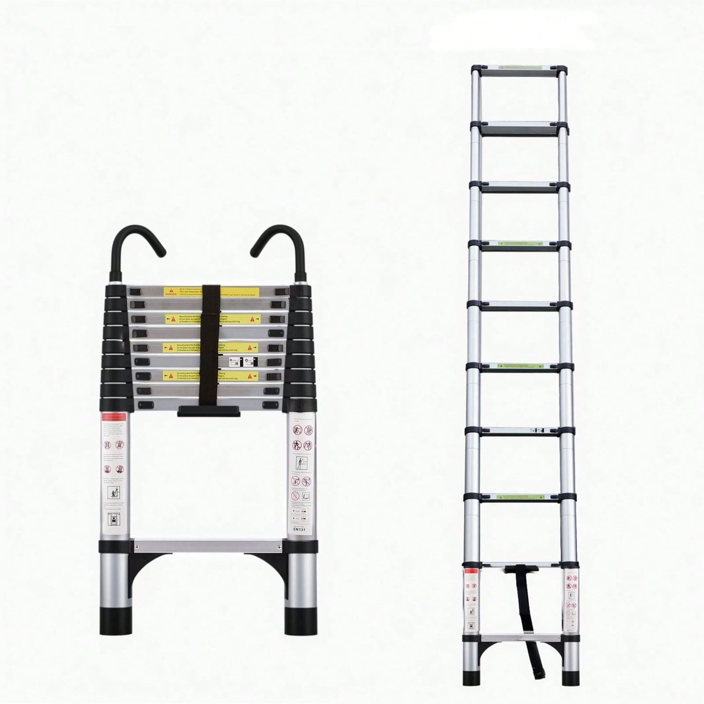 9.5ft Aluminum Telescoping Ladder with Stabilizers and Hooks - 330lbs Capacity Multi-Purpose for Home and Industrial Use