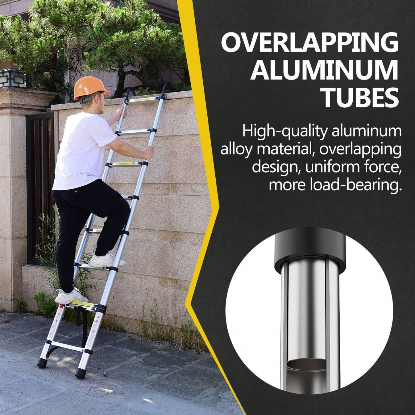9.5ft Aluminum Telescoping Ladder with Stabilizers and Hooks - 330lbs Capacity Multi-Purpose for Home and Industrial Use