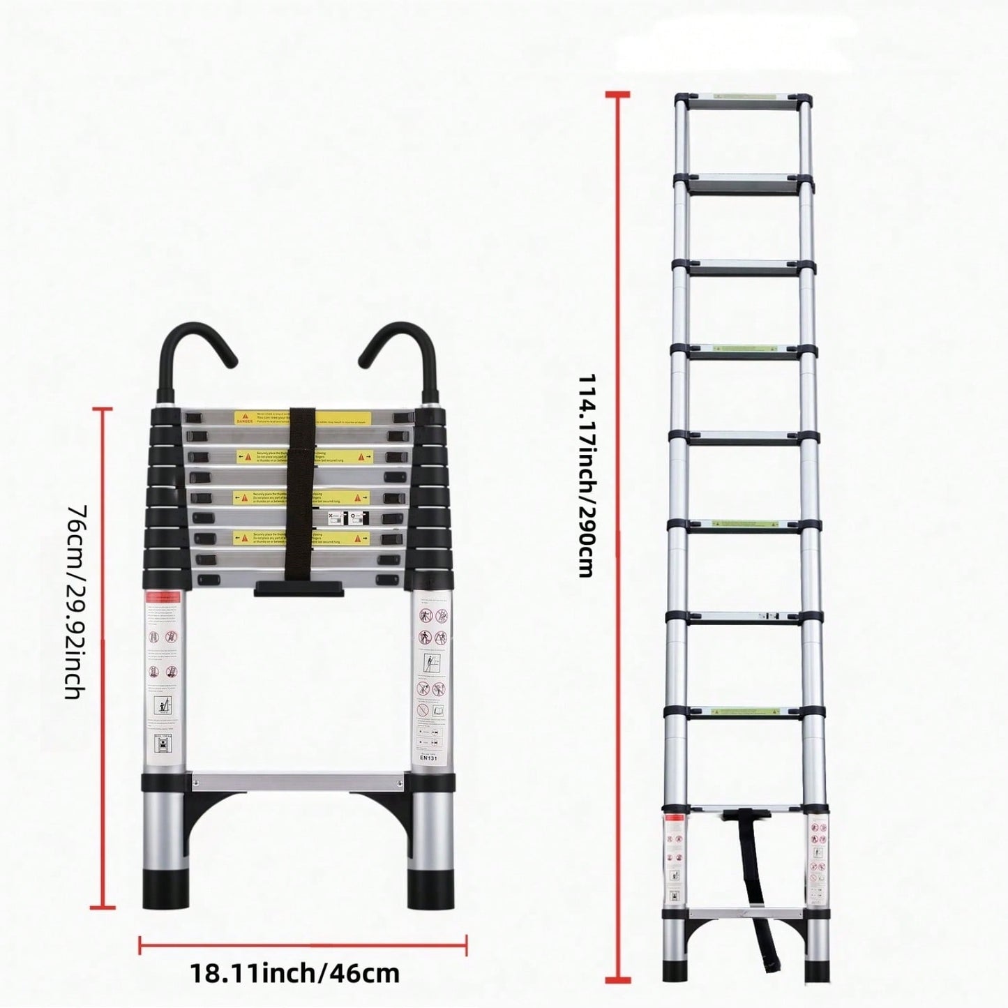 9.5ft Aluminum Telescoping Ladder with Stabilizers and Hooks - 330lbs Capacity Multi-Purpose for Home and Industrial Use