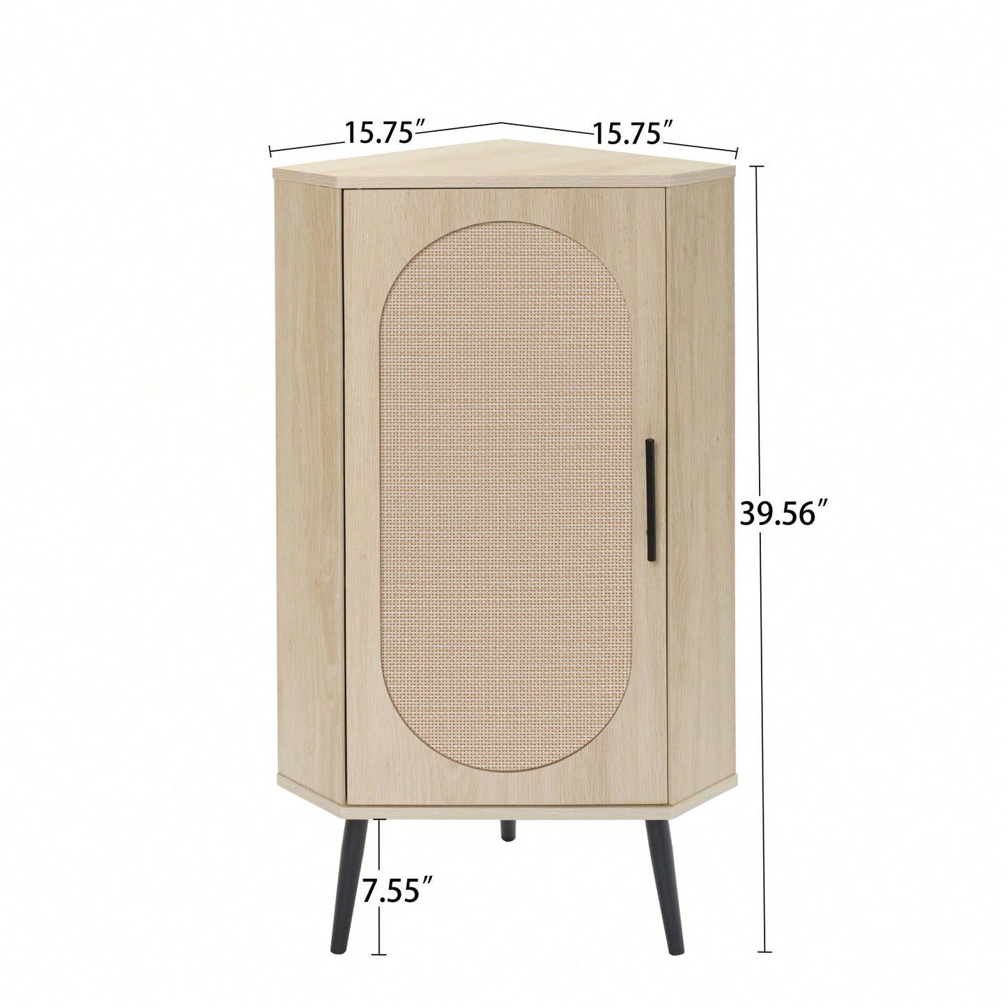 Corner Storage Cabinet with Rattan Doors and Adjustable Shelves for Small Spaces in Living Room Bedroom Kitchen and Bathroom