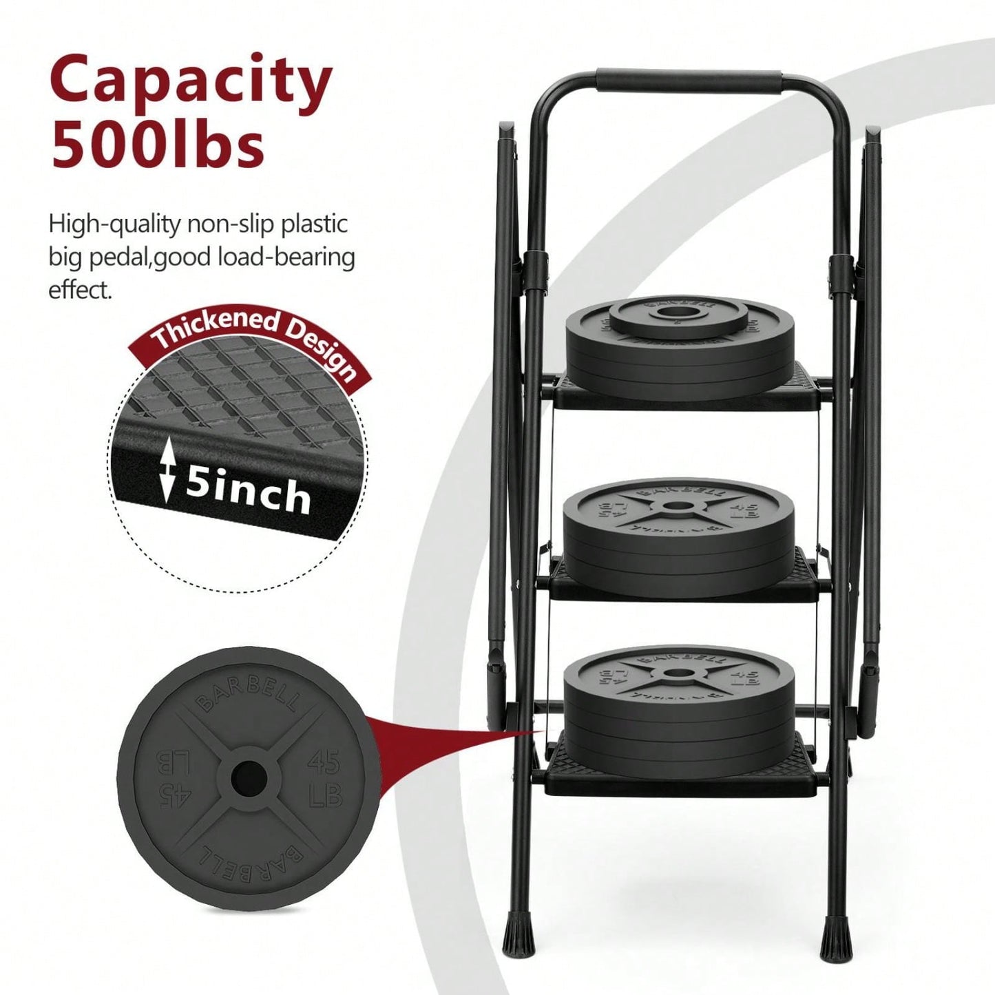 5-Step Folding Ladder Stool with Anti-Slip Wide Pedals and Safety Handle Lightweight 300 lb Capacity Portable Steel Ladder
