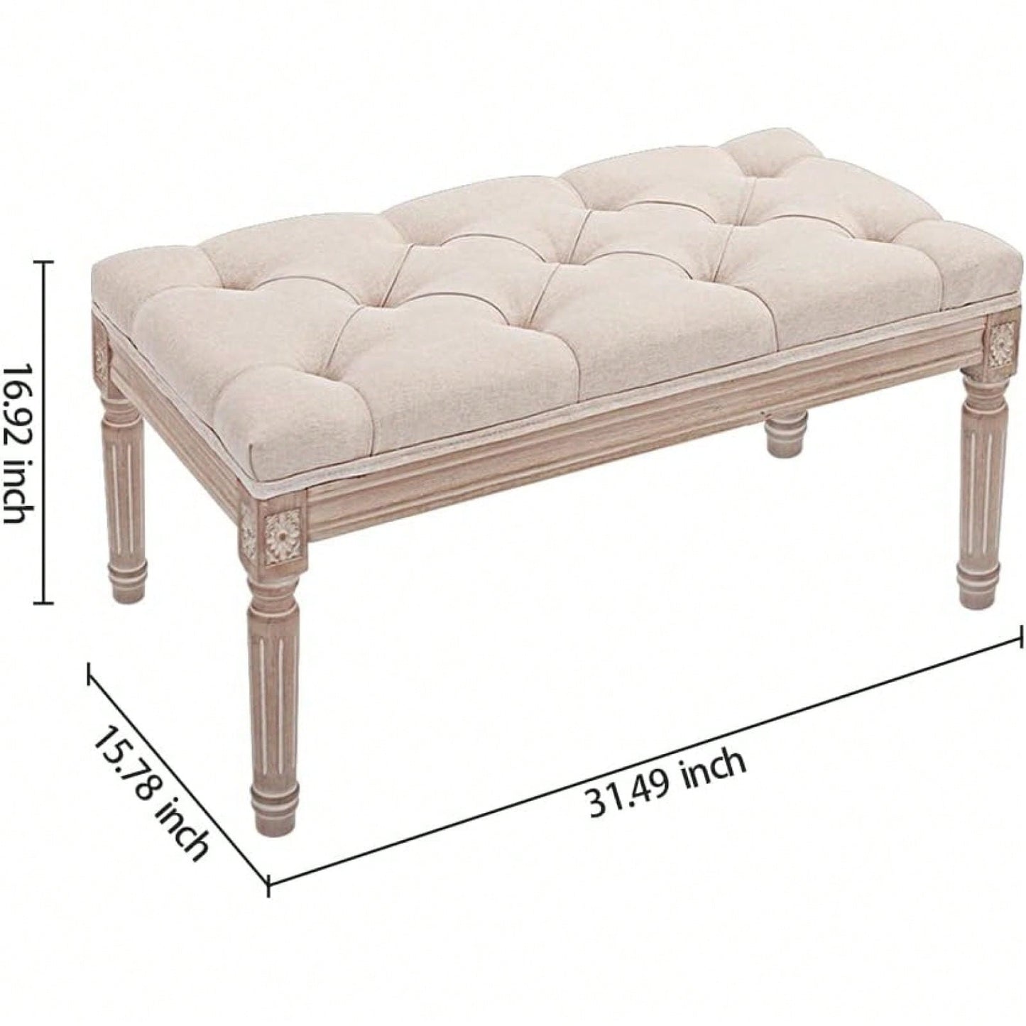 32" French Vintage Bedroom Bench Upholstered Dining Benches, Fabric End Of Bed Bench For Bedroom Dining Room Living Room Entryway