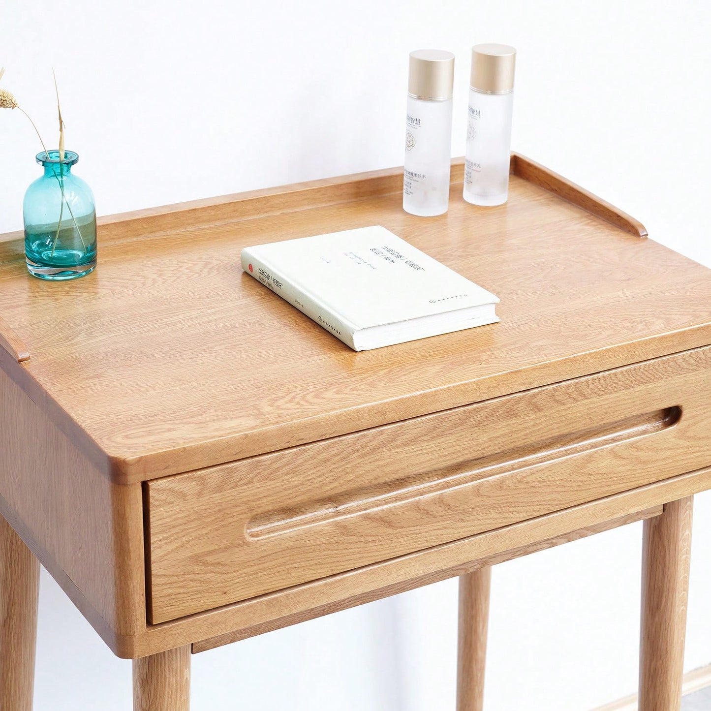 Compact Solid Wood Dresser Table with Storage Drawer for Small Spaces - 60cm Natural Bistro Desk for Bedroom Living Room or Entryway