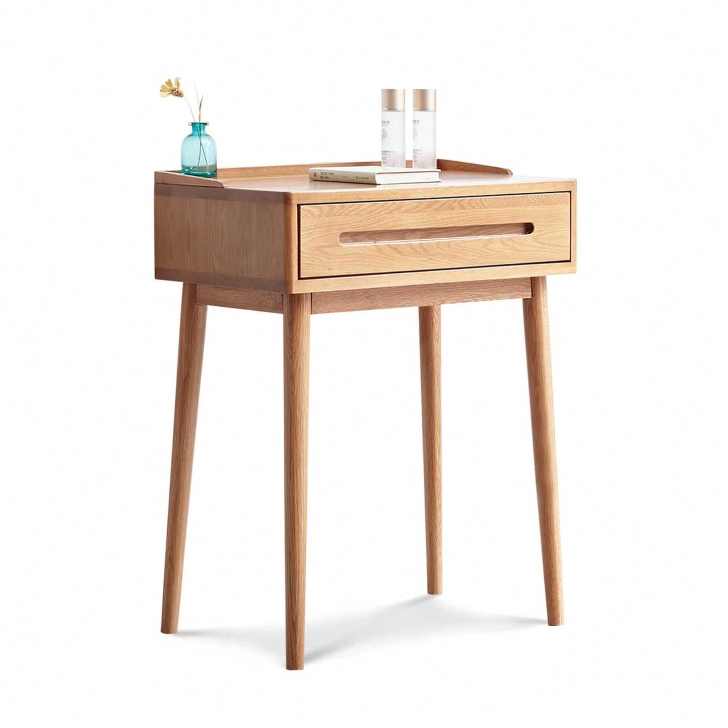 Compact Solid Wood Dresser Table with Storage Drawer for Small Spaces - 60cm Natural Bistro Desk for Bedroom Living Room or Entryway