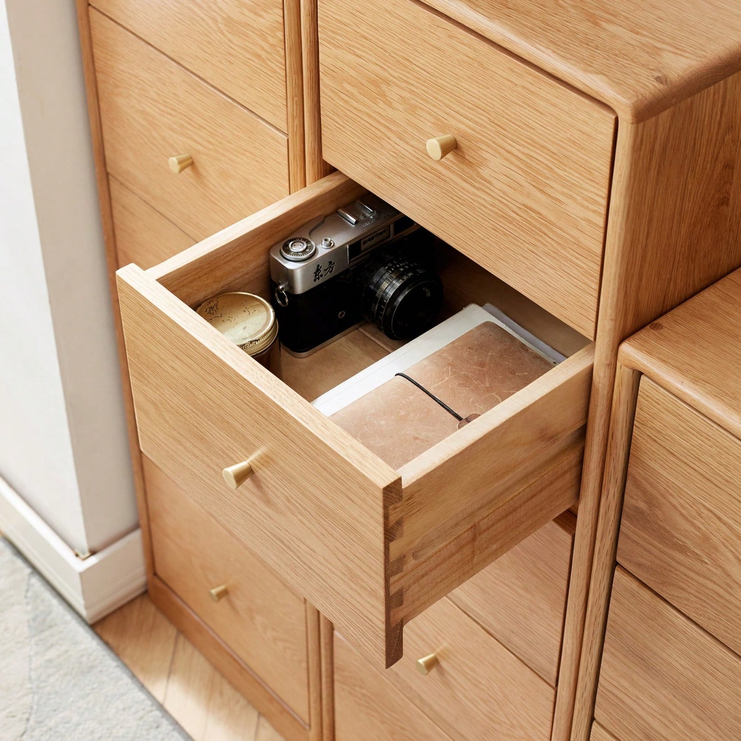 Solid Oak Bedside Table Storage Cabinet For Living Room - Free-Standing Corner Cabinets Storage Table