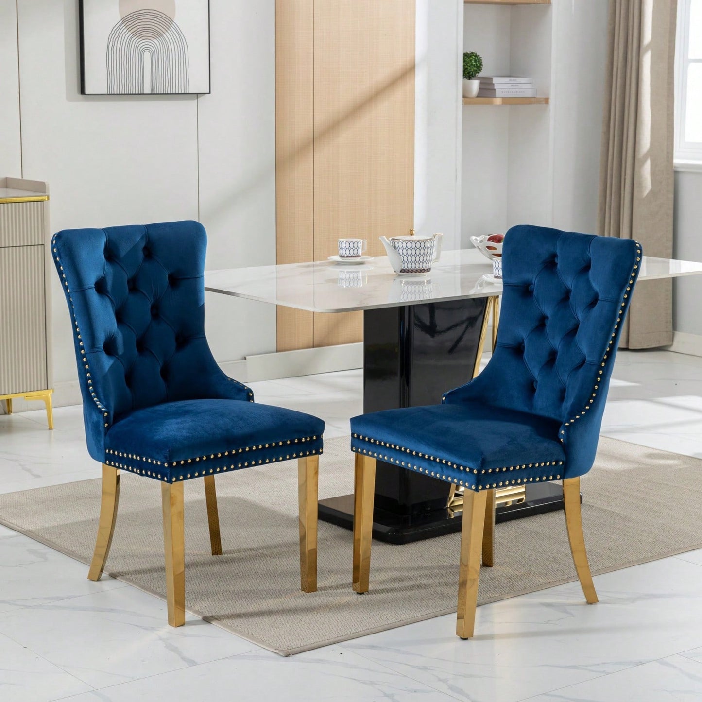 Set Of 2, Modern Tufted Solid Wood Contemporary Velvet Upholstered Dining Chair