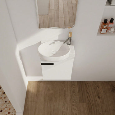 Compact 16 Inch Wall Mounted Bathroom Vanity with Soft Close Door and Ceramic Sink for Small Spaces