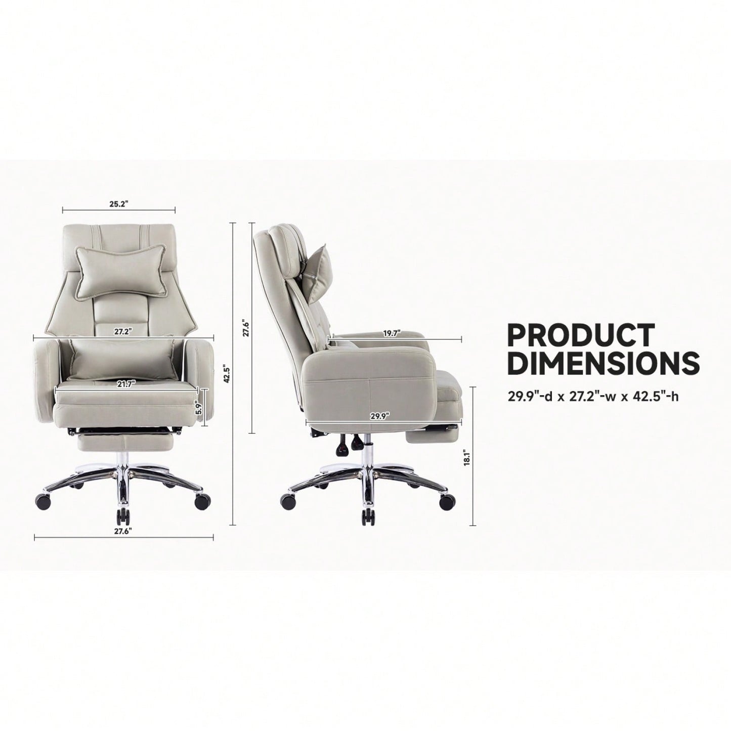 Ergonomic High Back Office Chair with Lumbar Support and Headrest 155° Recline Comfortable Boss Chair