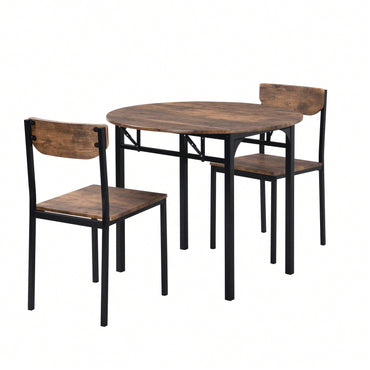 Modern 3-Piece Round Dining Table Set With Drop Leaf And 2 Chairs For Small Places,Black Frame+Rustic Brown Finish