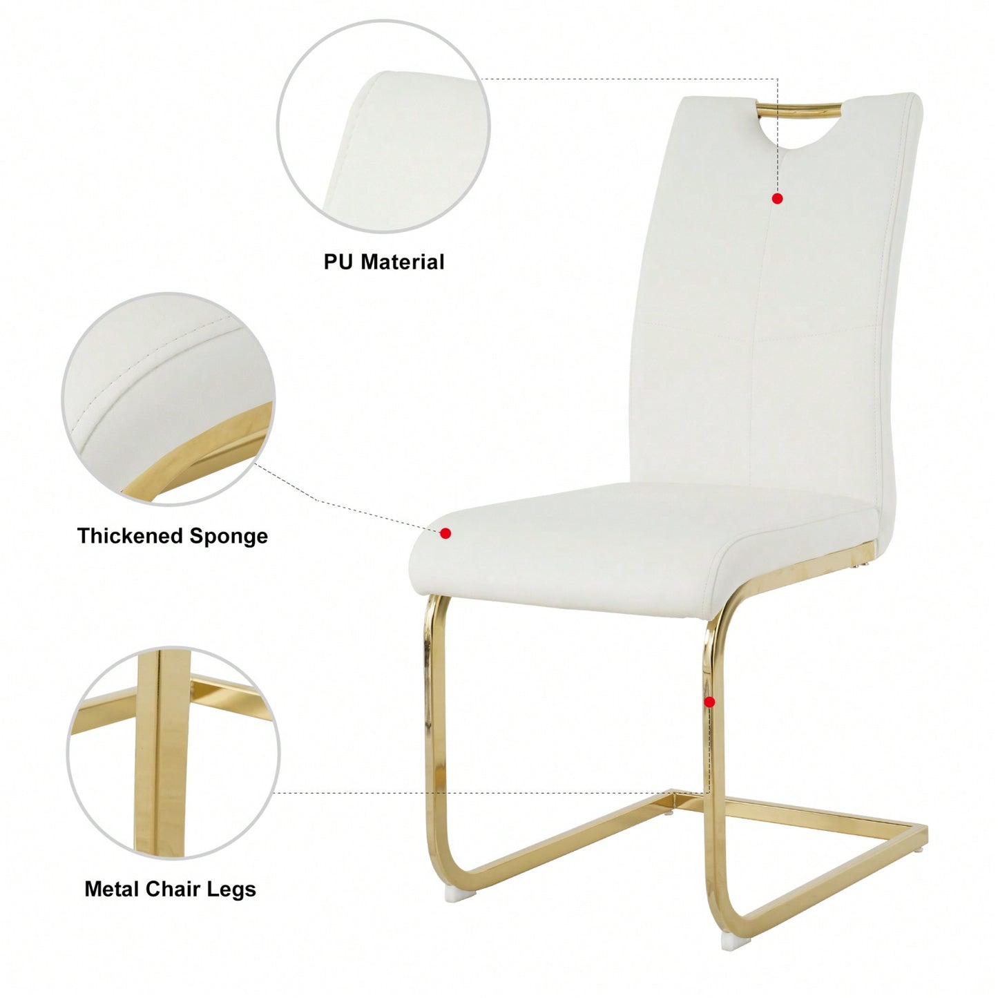 Set of 2 Modern Ergonomic Dining Chairs Faux Leather Upholstered Seat with Gold Metal Legs for Kitchen Living Room Bedroom