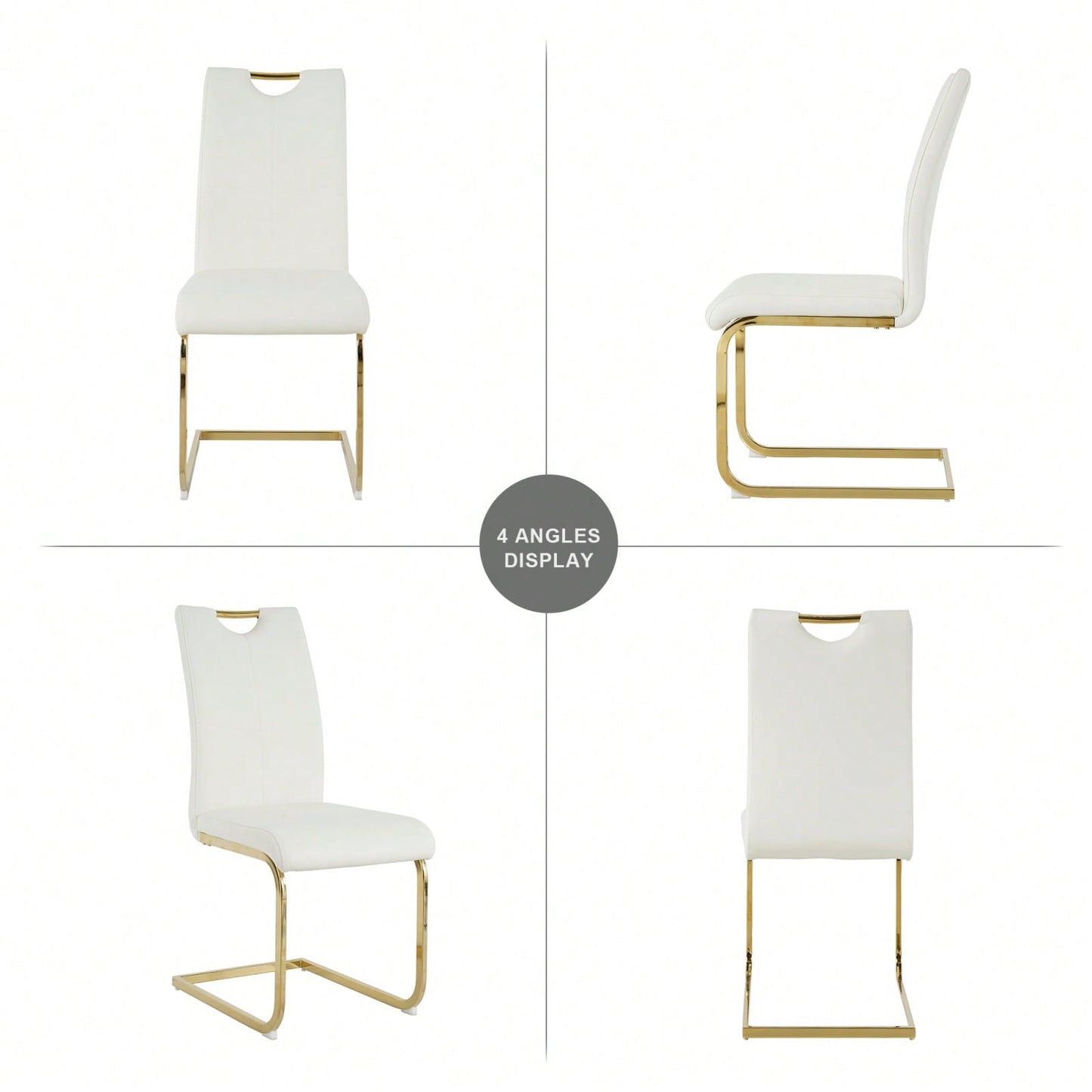 Set of 2 Modern Ergonomic Dining Chairs Faux Leather Upholstered Seat with Gold Metal Legs for Kitchen Living Room Bedroom