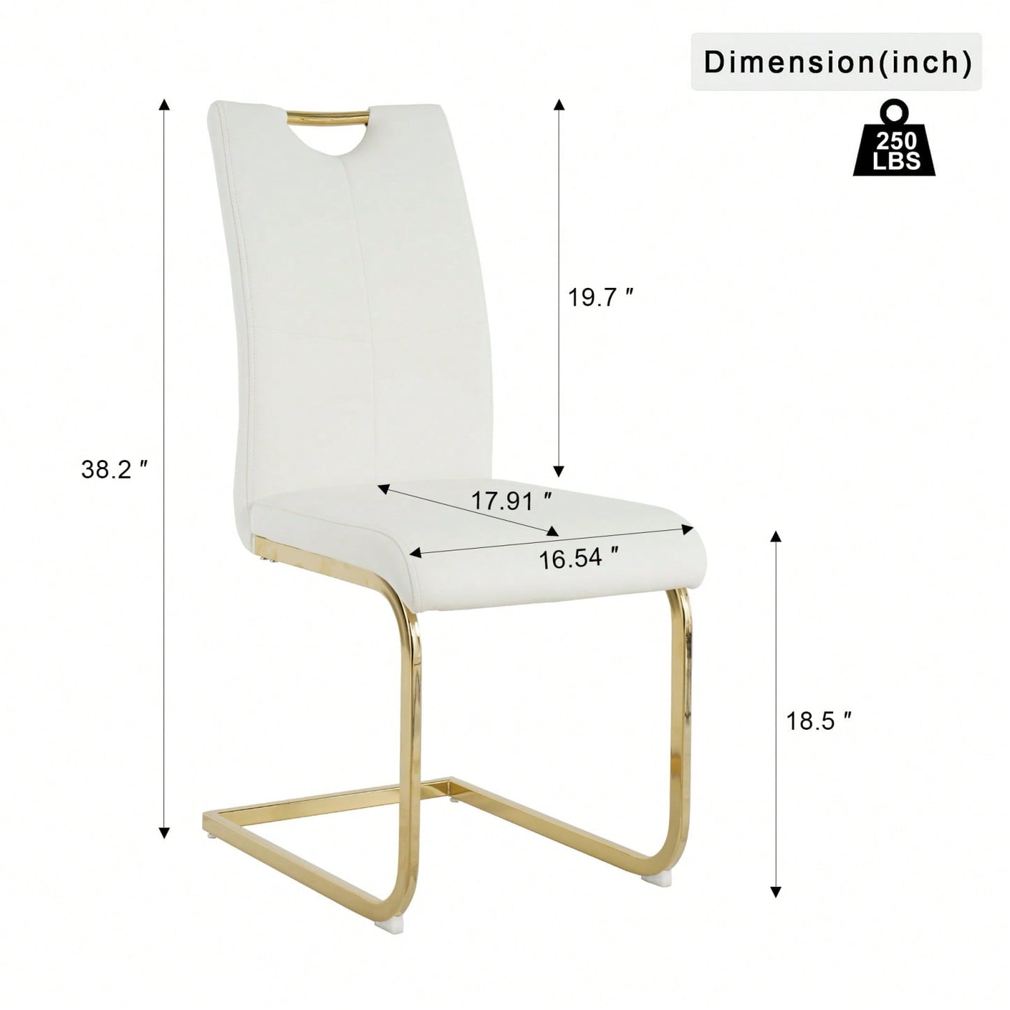 Set of 2 Modern Ergonomic Dining Chairs Faux Leather Upholstered Seat with Gold Metal Legs for Kitchen Living Room Bedroom