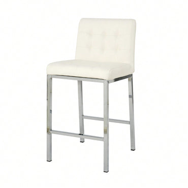 Modern Counter Stools (Set Of 2) - Comfortable PU Leather Bar Chairs With Electroplated Legs And Grid Design - White