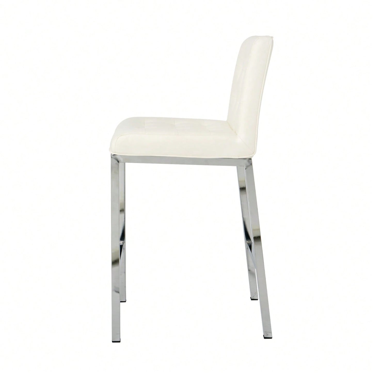 Modern Counter Stools (Set Of 2) - Comfortable PU Leather Bar Chairs With Electroplated Legs And Grid Design - White