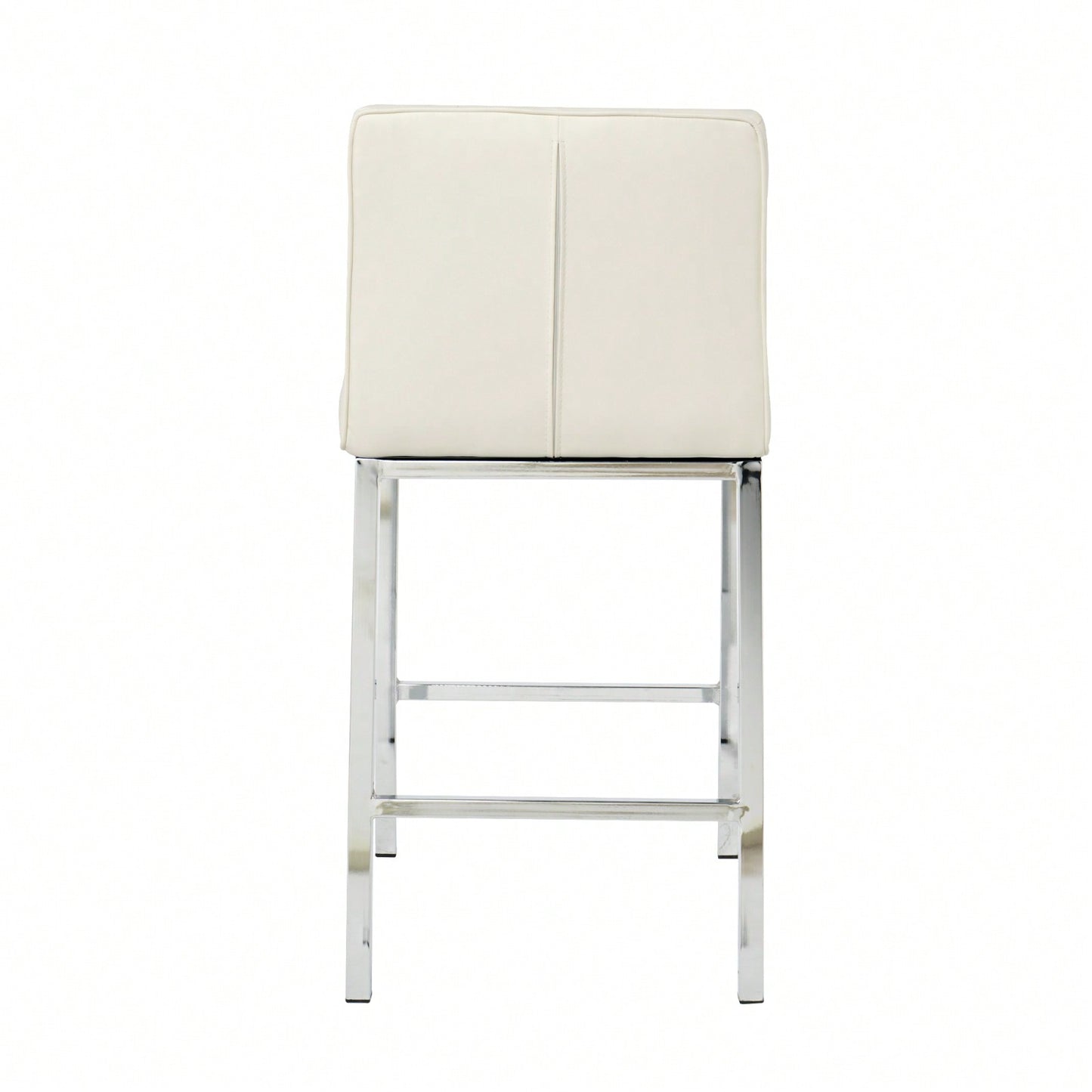 Modern Counter Stools (Set Of 2) - Comfortable PU Leather Bar Chairs With Electroplated Legs And Grid Design - White