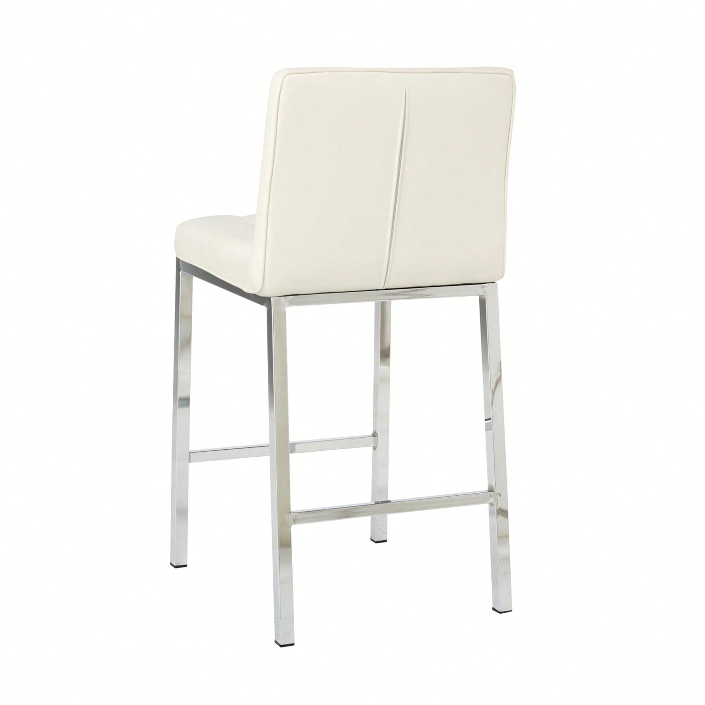 Modern Counter Stools (Set Of 2) - Comfortable PU Leather Bar Chairs With Electroplated Legs And Grid Design - White